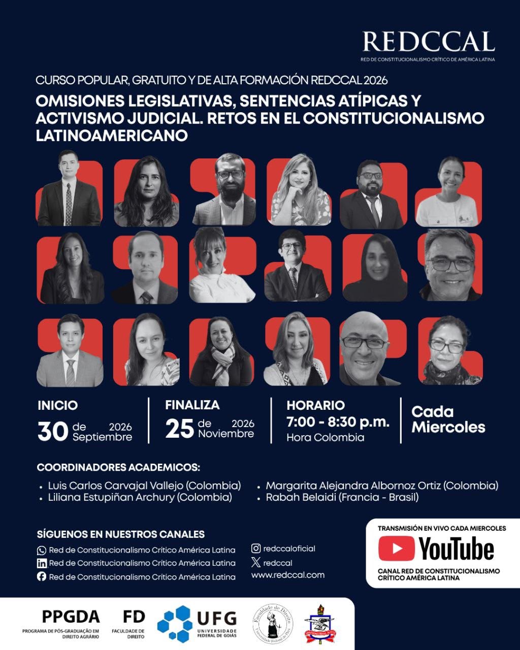Afiche del Curso RedCCAL 2026: omisiones legislativas, sentencias atípicas y activismo judicial